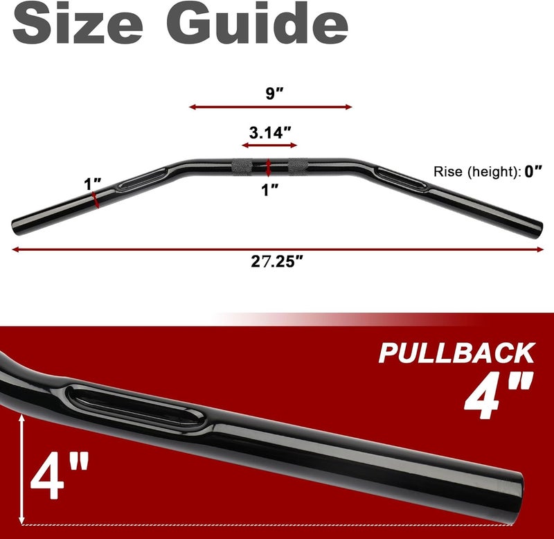 TIGERSGATE 1 inch Black Dimpled Simple Fat Drag Bars Compatible with Bobber Brat Cafe Chopper Custom Motorcycles 2007-up Sportster XL Models - Image 2